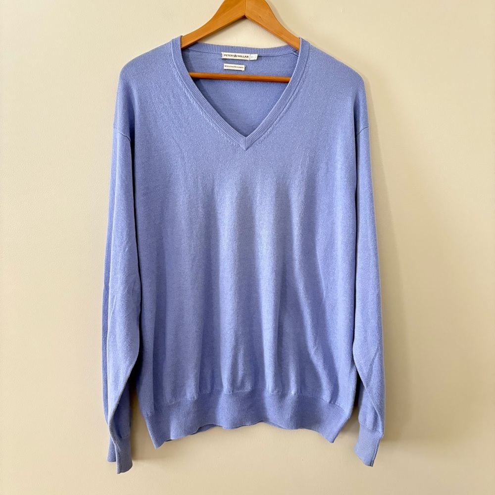 Peter Millar men’s V-neck sweater cotton cashmere blend periwinkle size XL‎
